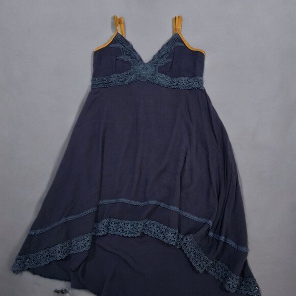 Dress – Miss Me – Navy Blue – Lace Trim Rayon Adjustable Strap Asymmetrical Hem - Picture 8 of 12